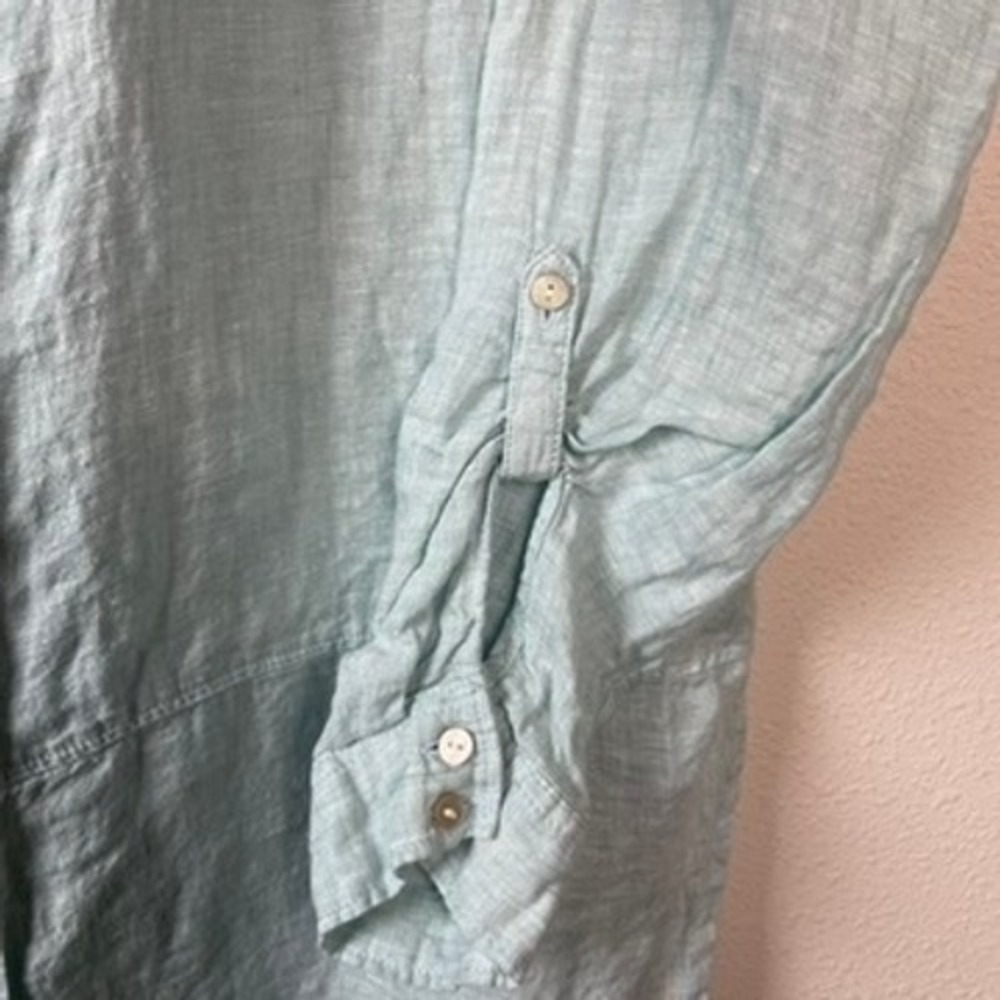 Tahari Essentials Linen Button Down Shirt Womens XL Blue Long Roll Tab Sleeve - Picture 4 of 6